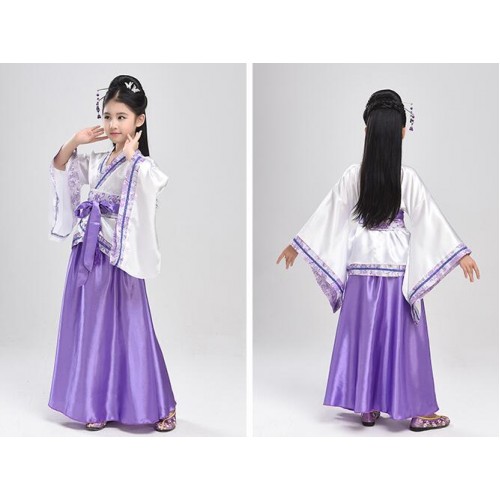 Girls kids hanfu chinese folk dance costumes anime drama cosplay fairy kimono dresses ancient traditional empress princess performance dresses